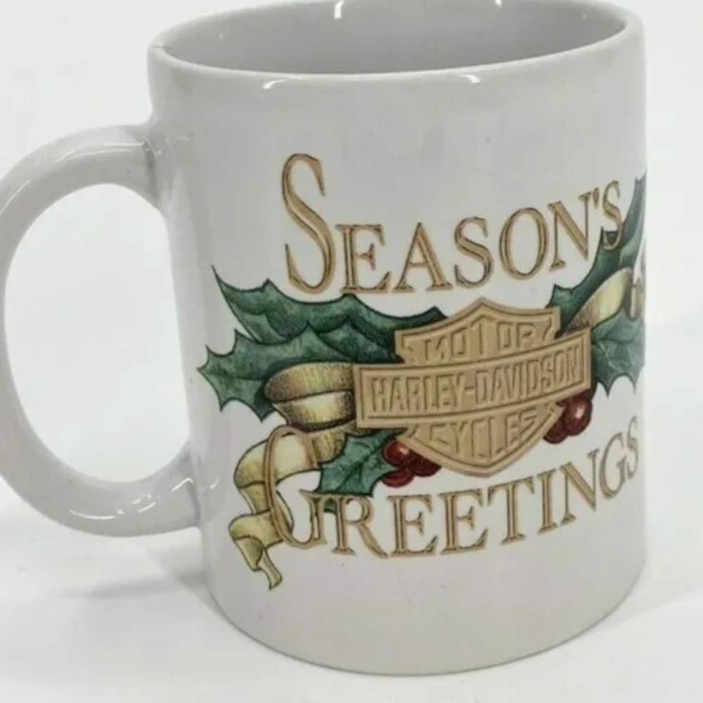 Vintage Harley Davidson HAPPY HARLEY HOLIDAYS Christmas Coffee Mug Cup.T5